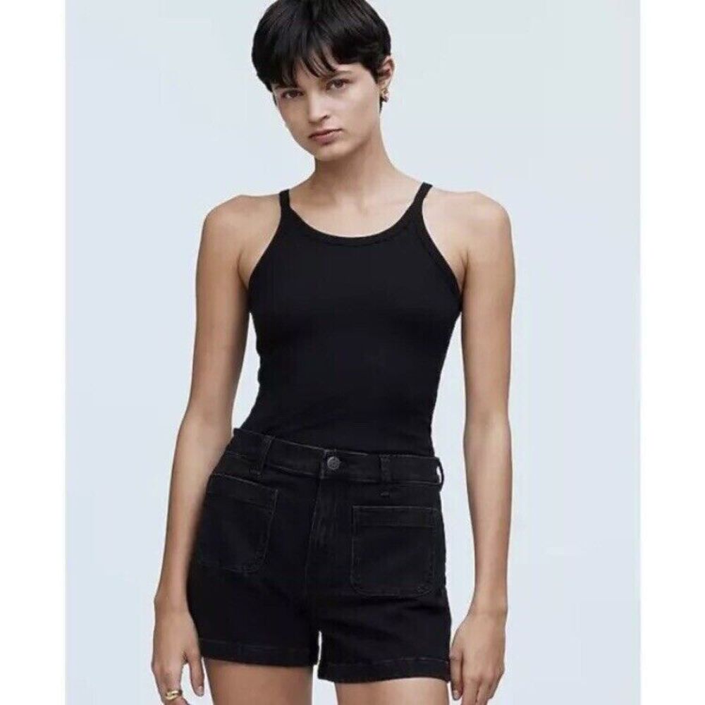 Madewell Shorts Sz 25 Black Curvy The High-Rise Sailor Short Cotton Blend Denim